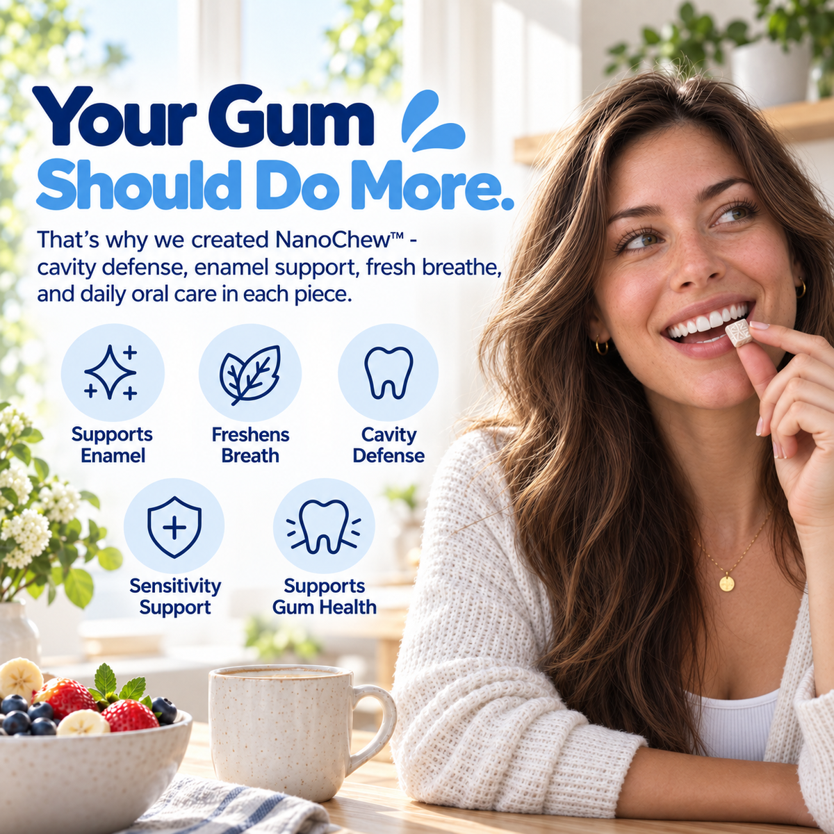 NanoChew Remineralizing Gum with Nano-Hydroxyapatite (n-HA) & Xylitol - 60 Pieces